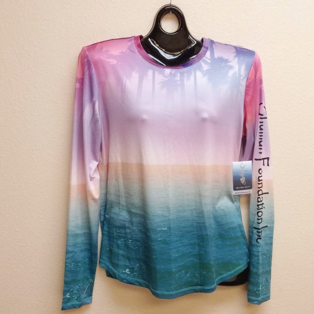 Silver Bait Long Sleeve Swim Shirt, Pink/Teal Ocean Women's Size Medium.